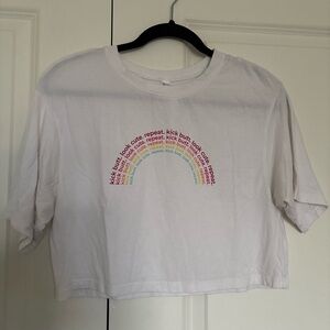 Fabletics White Crop Top with Rainbow Text